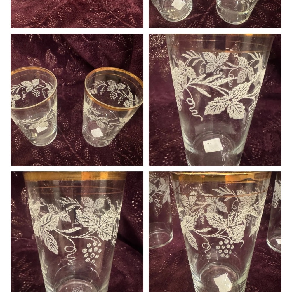 Vintage beautiful Bartett Collins Grapevine Frosted Design Glasses Set Of 4.